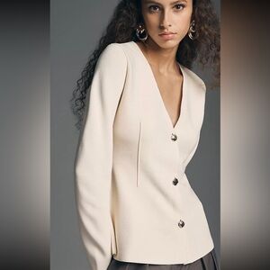 Maeve Cream Collarless Knit Blazer. Price firm.